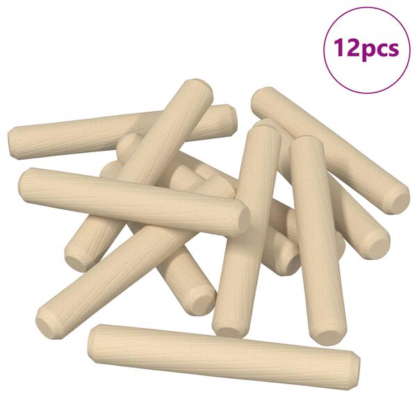 vidaXL Dowel de madera 12 pcs Marr&oacute;n &Oslash;8 x 50 mm Madera maciza
