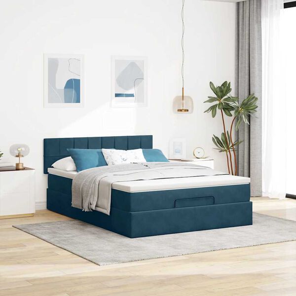 vidaXL Estructura de cama otomana con colch&oacute;n azul oscuro 140x200 cm