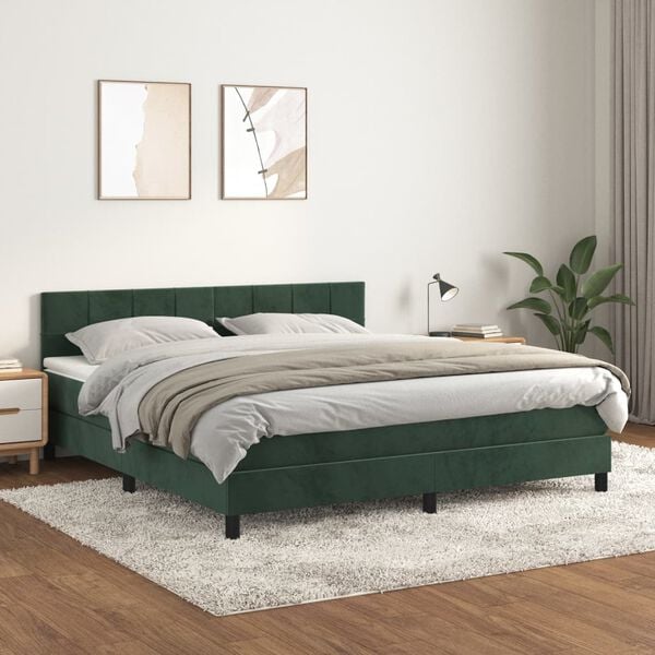 vidaXL Cama box spring con colch&oacute;n terciopelo verde oscuro 160x200 cm