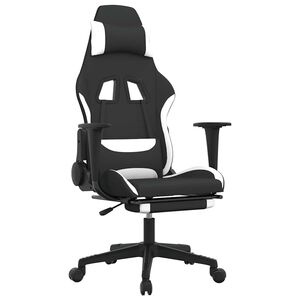 vidaXL Silla gaming de masaje con reposapi&eacute;s tela negro y blanco