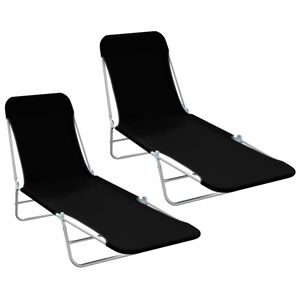 vidaXL Tumbonas plegables 2 unidades acero y tela negras