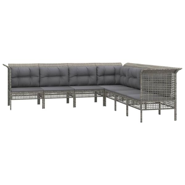 vidaXL Set de muebles de jard&iacute;n 7 pzas y cojines rat&aacute;n sint&eacute;tico gris
