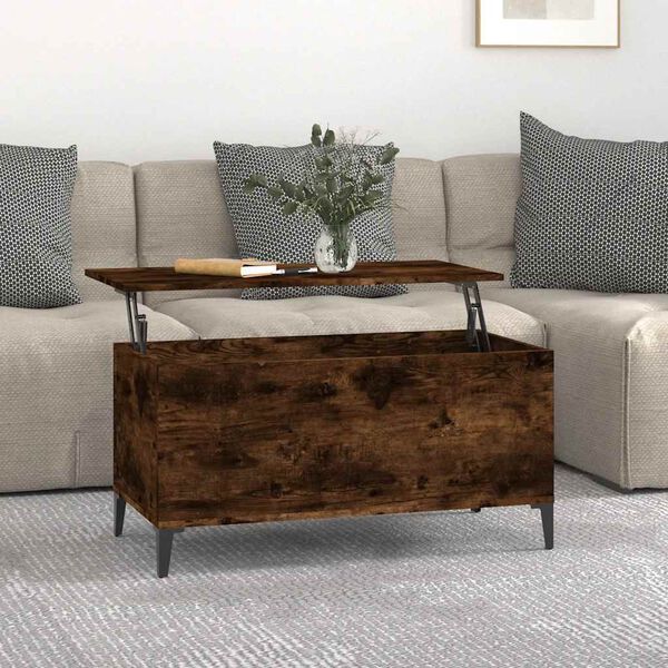 vidaXL Mesa de centro madera contrachapada roble ahumado 90x44,5x45 cm