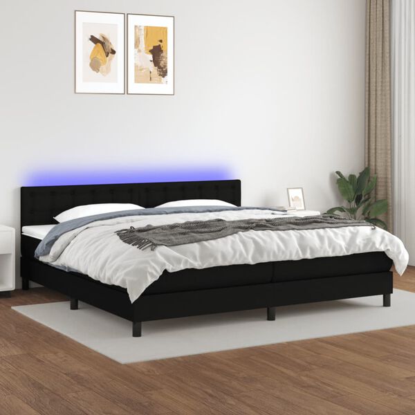 vidaXL Cama box spring colch&oacute;n y luces LED tela negro 200x200 cm