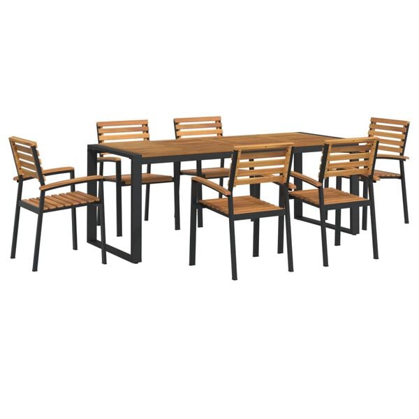 vidaXL Juego de comedor de jardín 7 pzas madera maciza acacia y metal