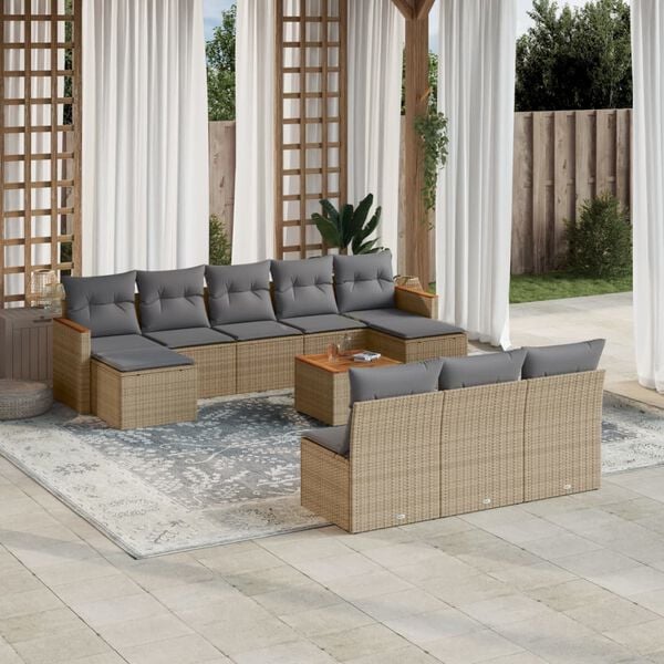 vidaXL Set de sofás de jardín 11pzas con cojines ratán sintético beige