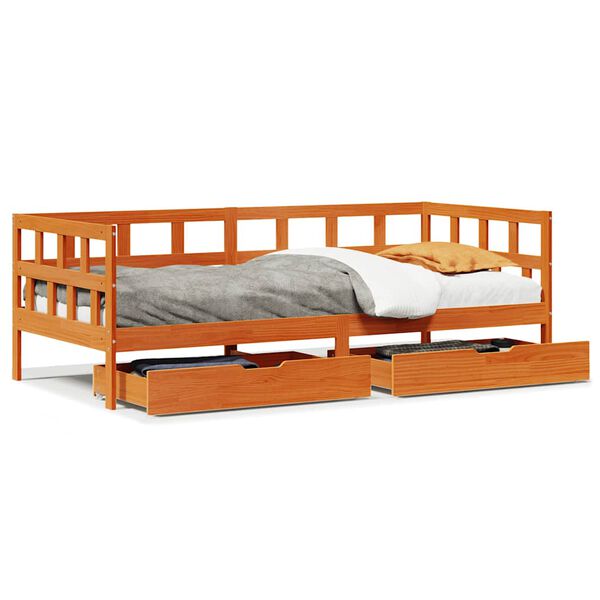 vidaXL Sofá cama con cajones madera maciza pino marrón cera 80x200 cm