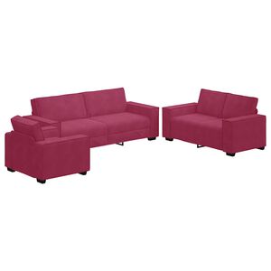 vidaXL Juego de sof&aacute;s con cojines 3 piezas terciopelo rojo tinto
