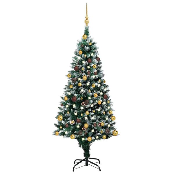 vidaXL &Aacute;rbol de Navidad helado con LEDs, bolas y pi&ntilde;as 150 cm