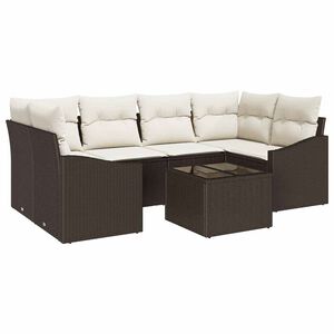 vidaXL Juego de Sof&aacute; 7 uds. Marr&oacute;n y crema rat&aacute;n sint&eacute;tico