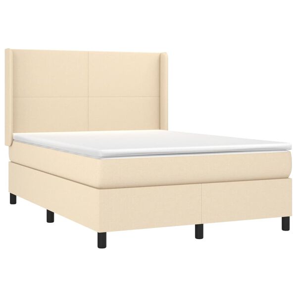 vidaXL Cama box spring colch&oacute;n y luces LED tela crema 140x190 cm