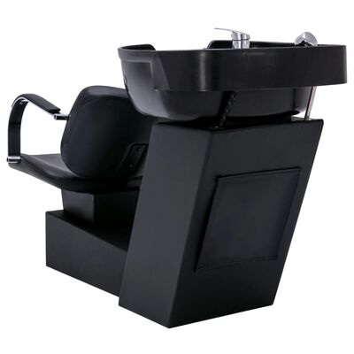 vidaXL Silla lavacabezas con lavabo cuero sintético negro 137x59x82 cm
