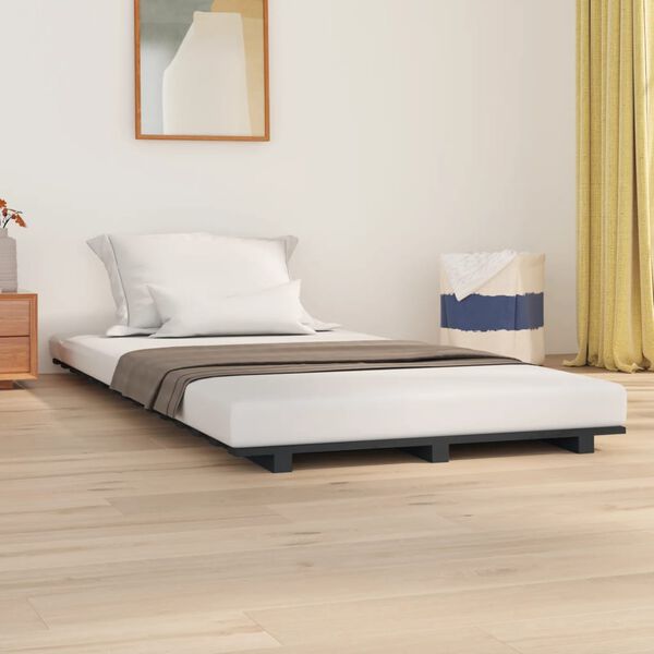 vidaXL Estructura de cama madera maciza de pino gris 75x190 cm