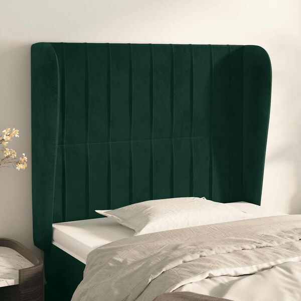 vidaXL Cabecero con orejas de terciopelo verde oscuro 103x23x118/128cm