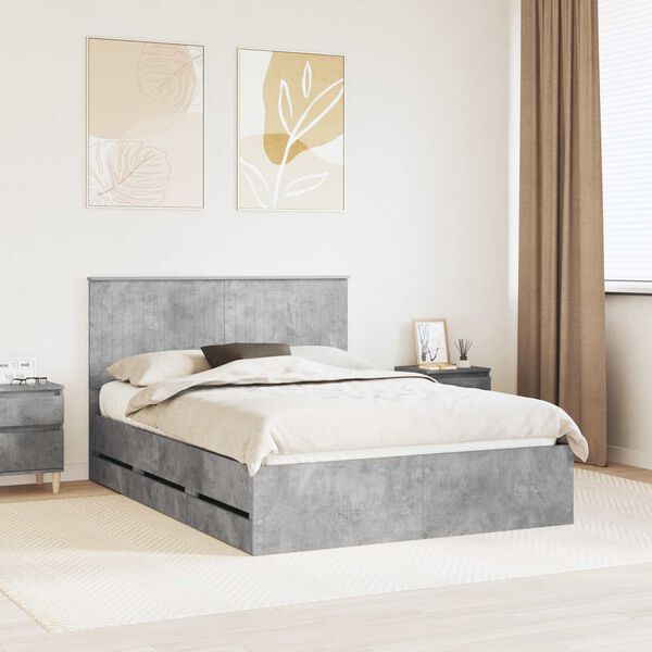 vidaXL Estructura de cama Gris Concreto 135 x 190 cm Madera Ingenieril