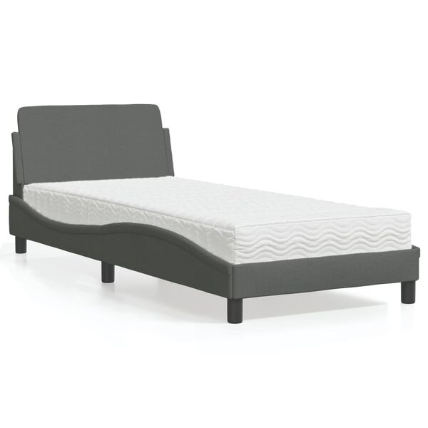 vidaXL Cama con colchón Dover tela gris oscuro 90x200 cm
