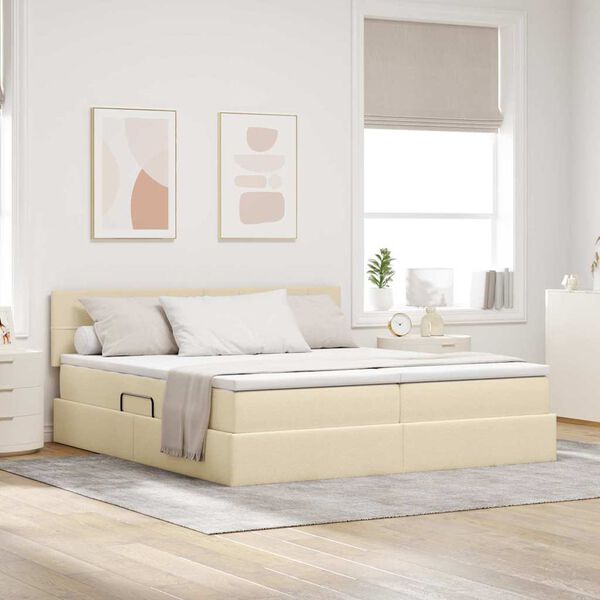 vidaXL Cama con almacenamiento Crema 180 x 200 cm Cuero sint&eacute;tico