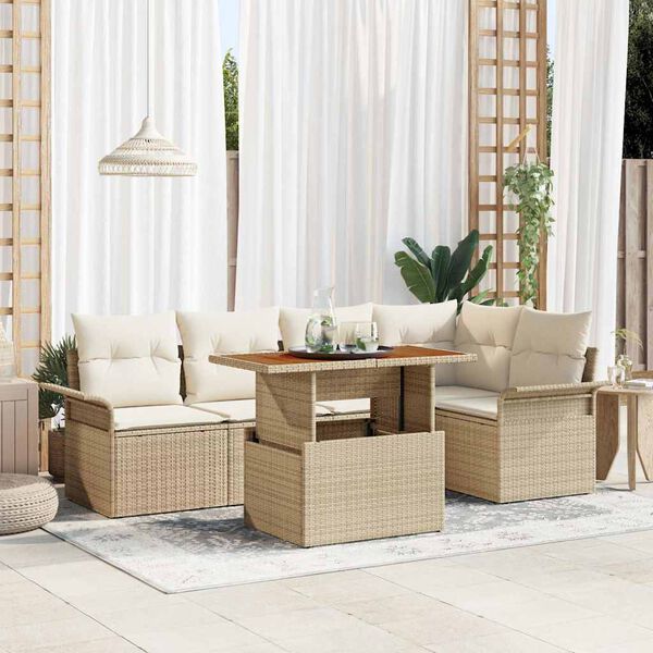 vidaXL Conjunto de sof&aacute; de jard&iacute;n con coj&iacute;n 6 pcs beige y crema