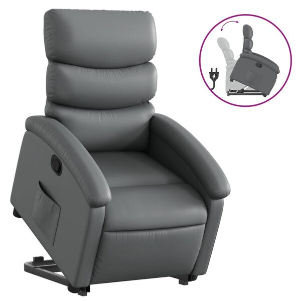 vidaXL Sillón reclinable elevable cuero artificial gris