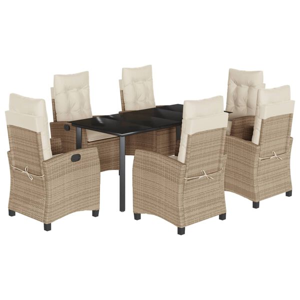 vidaXL Set comedor de jard&iacute;n 7 pzas con cojines rat&aacute;n sint&eacute;tico beige