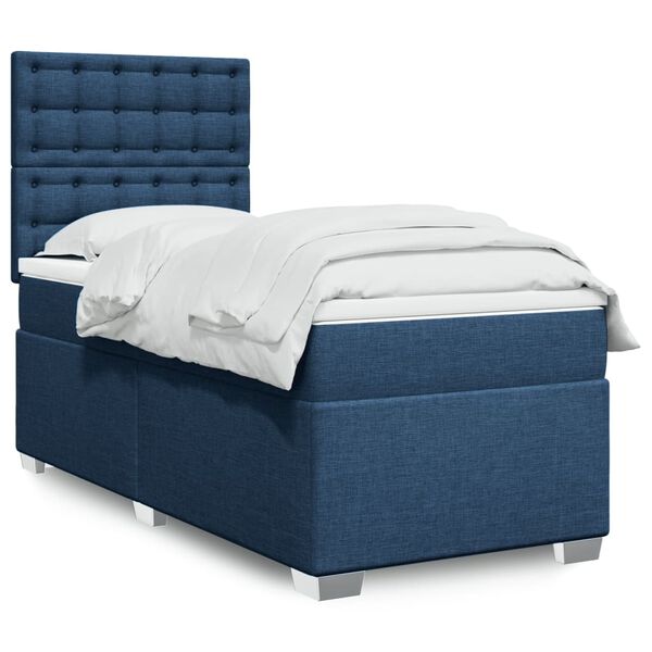 vidaXL Cama box spring con colch&oacute;n tela azul 100x200 cm