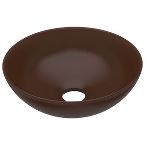 vidaXL Lavabo de cuarto de ba&ntilde;o redondo cer&aacute;mica marr&oacute;n oscuro