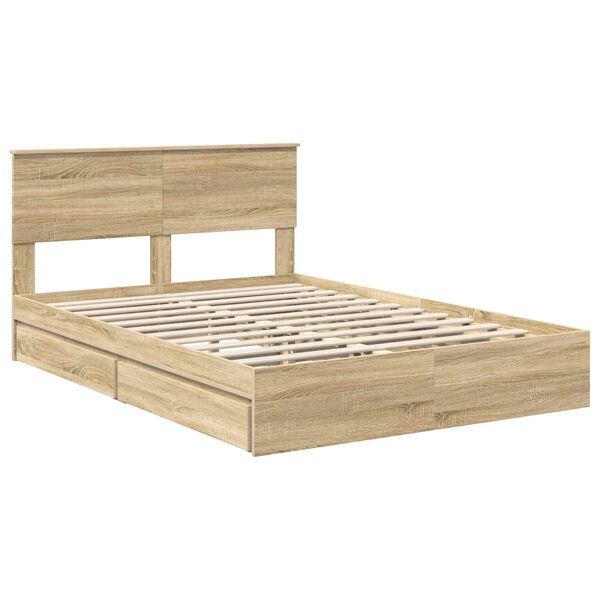 vidaXL Cama con almacenamiento con cabecera Roble Sonoma 135 x 190 cm