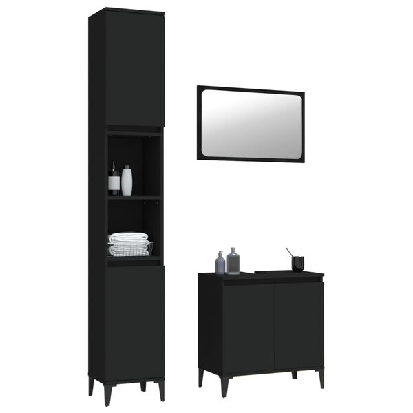 vidaXL Juego de muebles de ba&ntilde;o 3 pzas madera contrachapada negro