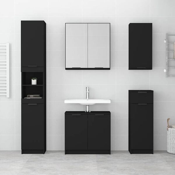 vidaXL Armario de baño madera contrachapada negro 64,5x33,5x59 cm