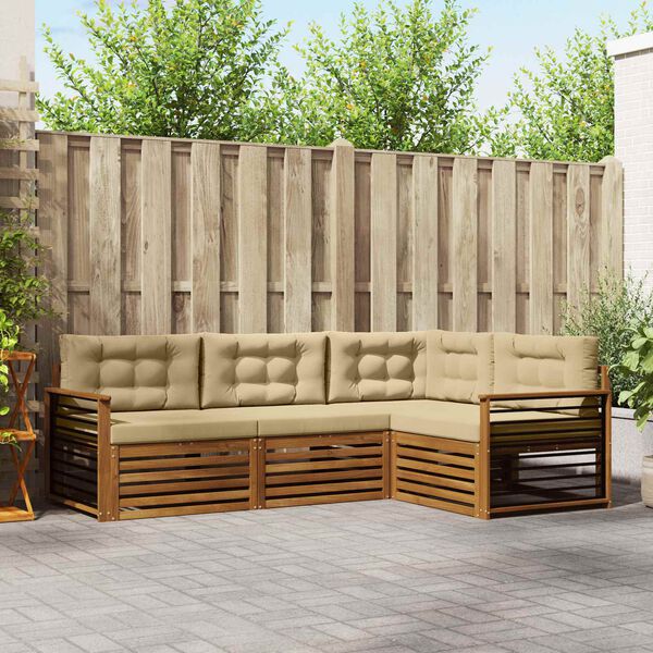 vidaXL Conjunto de sof&aacute;s de exterior con coj&iacute;n 4 pcs Natural y Beige