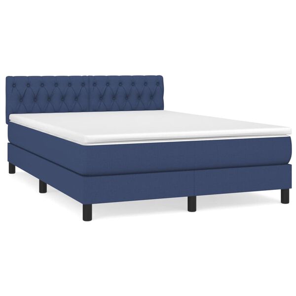 vidaXL Cama box spring con colch&oacute;n tela azul 140x200 cm