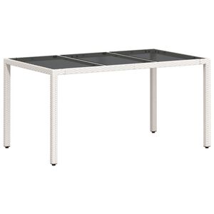 vidaXL Mesa de jard&iacute;n superficie de vidrio rat&aacute;n PE blanco 150x90x75cm