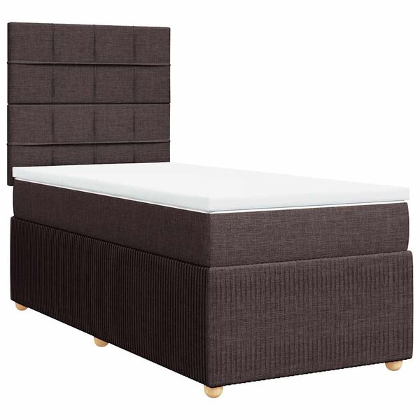 vidaXL Cama box spring con colch&oacute;n tela marr&oacute;n oscuro 90x190 cm