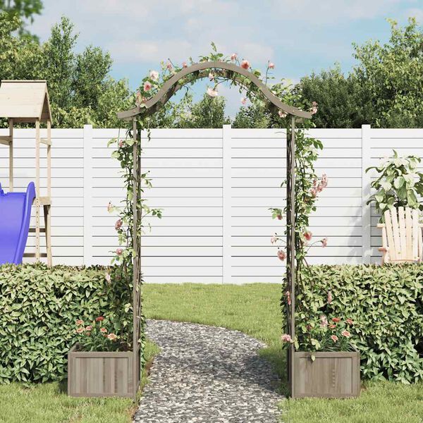 vidaXL Pérgola de jardín con jardinera madera maciza de abeto gris