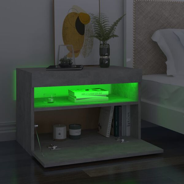 vidaXL Mesitas de noche LED 2 uds contrachapada hormigón 60x35x40 cm