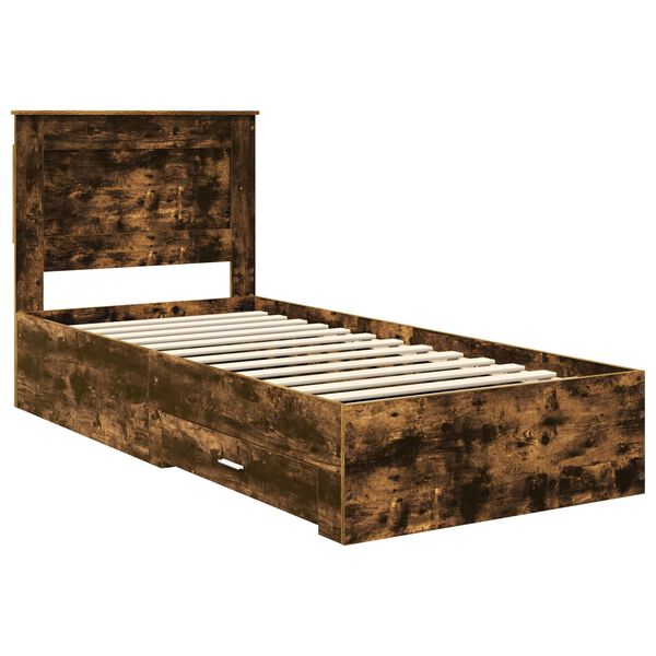 vidaXL Estructura de cama con caj&oacute;n Roble Ahumado y Plata 75 x 190 cm