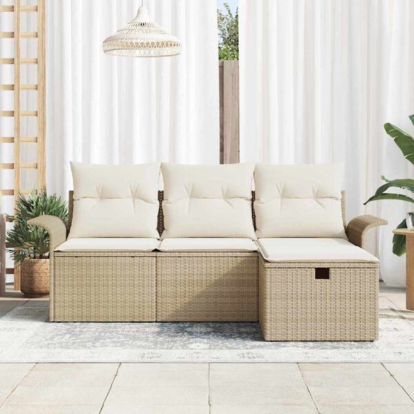 vidaXL Conjunto de sof&aacute; de jard&iacute;n 4 pcs Beige y Crema rat&aacute;n sint&eacute;tico