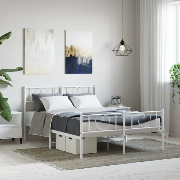 vidaXL Estructura cama sin colch&oacute;n con estribo metal blanco 140x190 cm