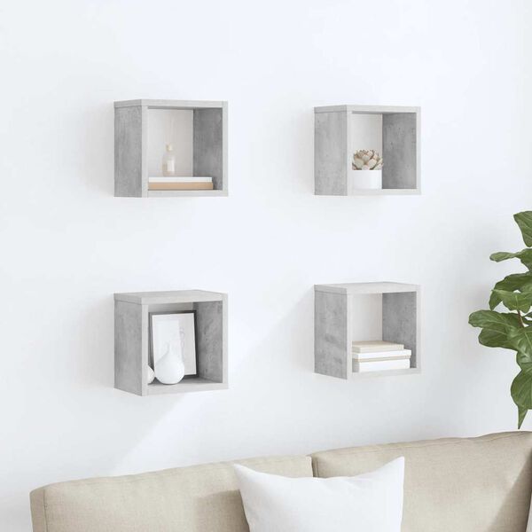 vidaXL Estantes cubo de pared 4 unidades gris hormig&oacute;n 22x15x22 cm