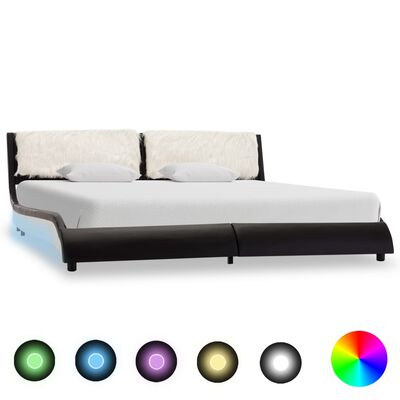 vidaXL Estructura de cama con LED cuero PE negra y blanca 150x200 cm