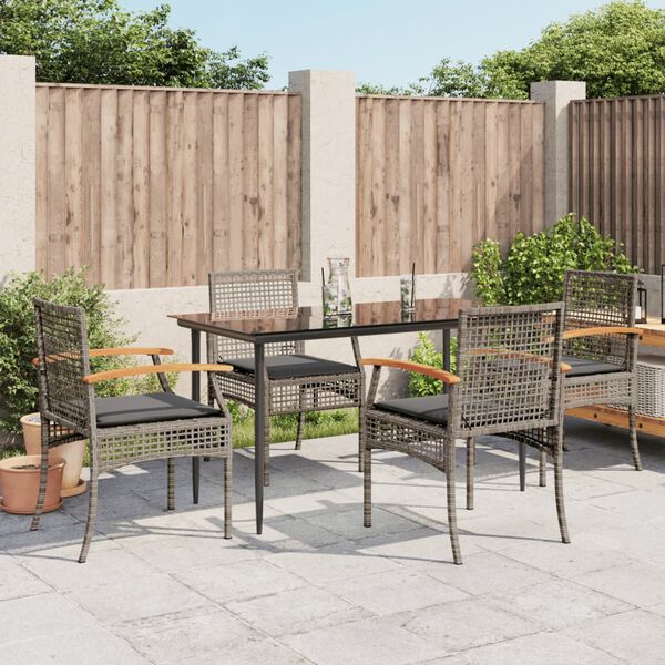 vidaXL Set comedor de jard&iacute;n 5 piezas con cojines rat&aacute;n sint&eacute;tico gris