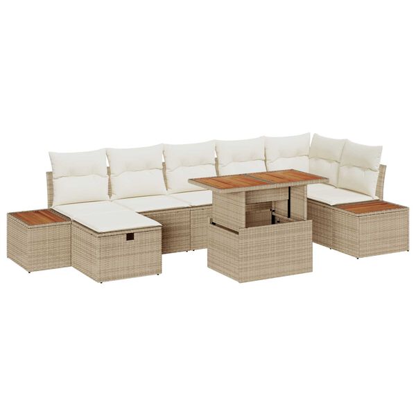vidaXL Conjunto de sofá de jardín con cojín 8 pcs Beige Poliratán