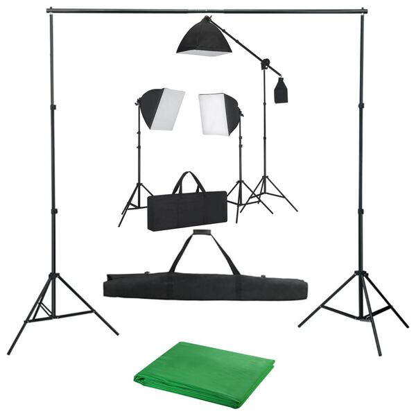 vidaXL Kit de estudio fotográfico con focos softbox y telón de fondo