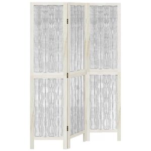 vidaXL Biombo separador de 3 paneles madera maciza Paulownia blanco