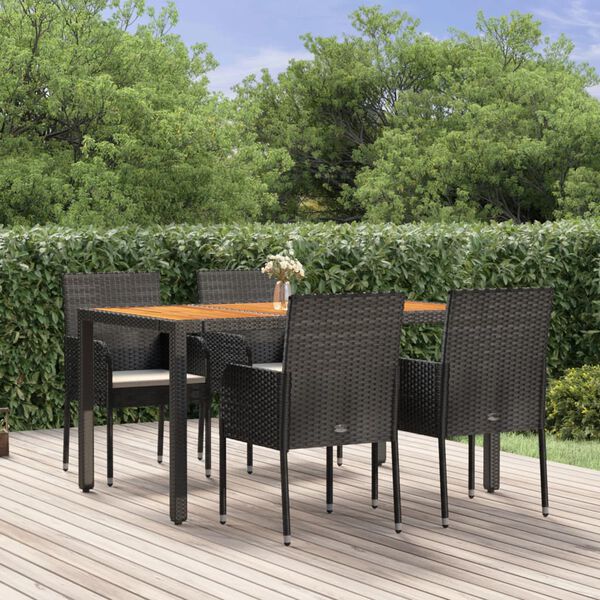 vidaXL Set de muebles jard&iacute;n 5 pzas con cojines rat&aacute;n sint&eacute;tico negro