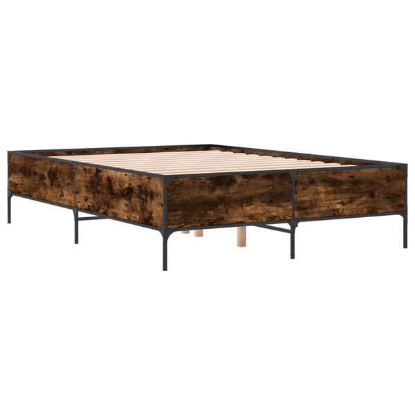 vidaXL Estructura cama madera ingenier&iacute;a metal roble ahumado 150x200cm