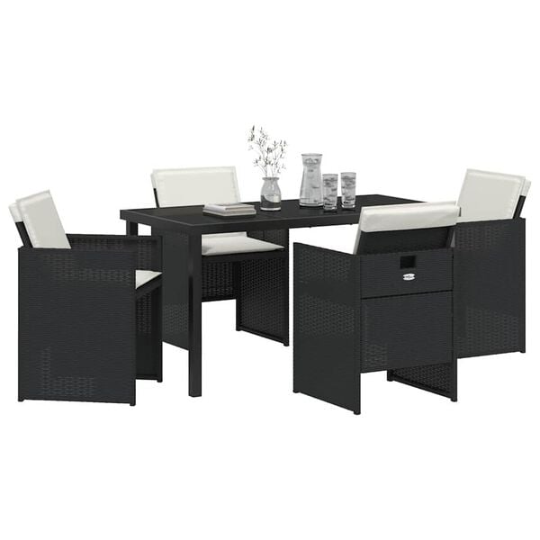 vidaXL Conjunto de Comedor de Jard&iacute;n 5 pcs Negro rat&aacute;n sint&eacute;tico