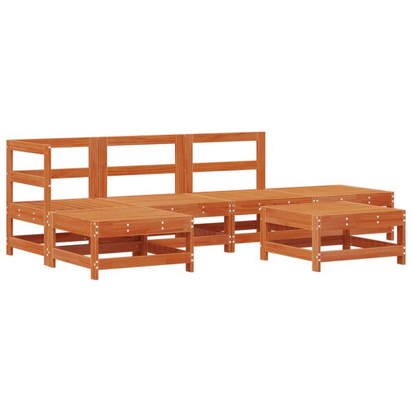 vidaXL Conjunto de Sof&aacute;s de Jard&iacute;n 5 pcs Marr&oacute;n Cera Pino macizo