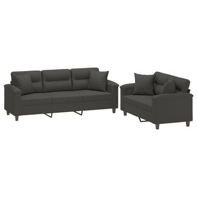 vidaXL Juego de sofás con cojines 2 piezas tela microfibra gris oscuro