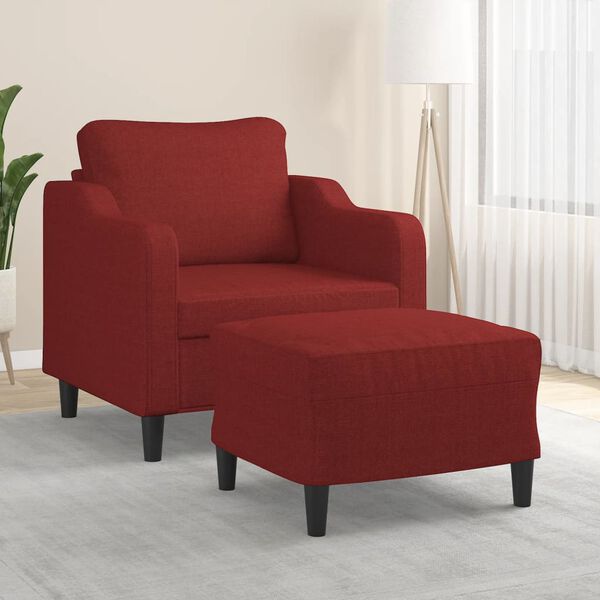 vidaXL Sill&oacute;n con taburete tela rojo tinto 60 cm